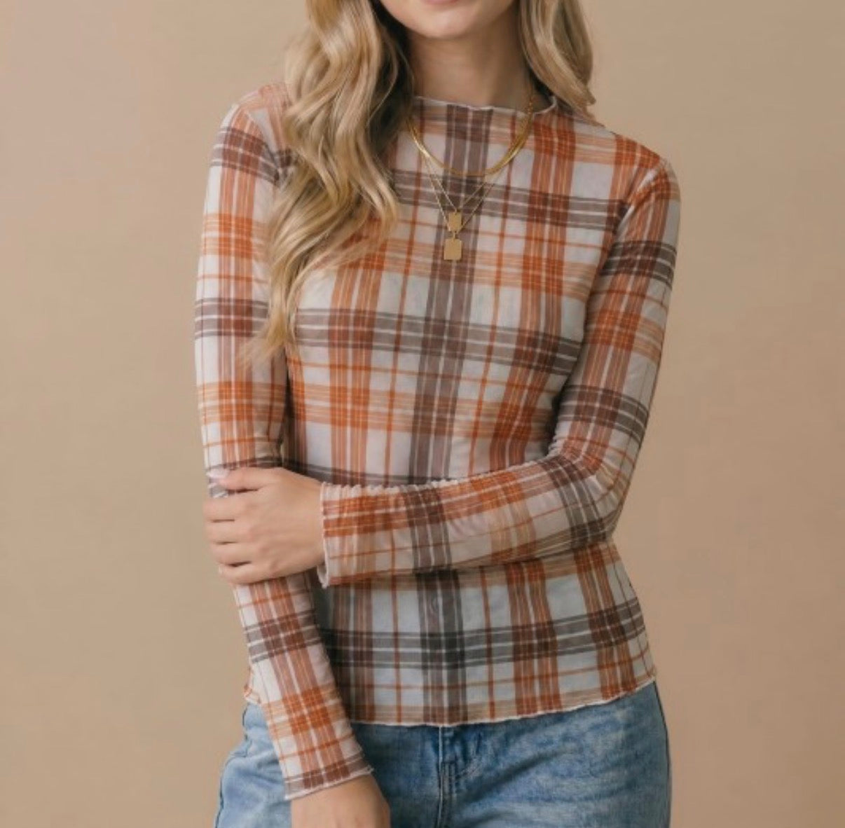 Fall Called Plaid Sheer Top