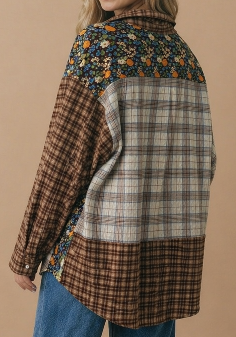 Autumn Vibe Button Down Color Block Top