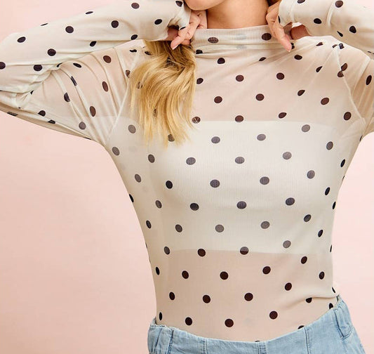 Mock Neck Polka Dot Sheer Top