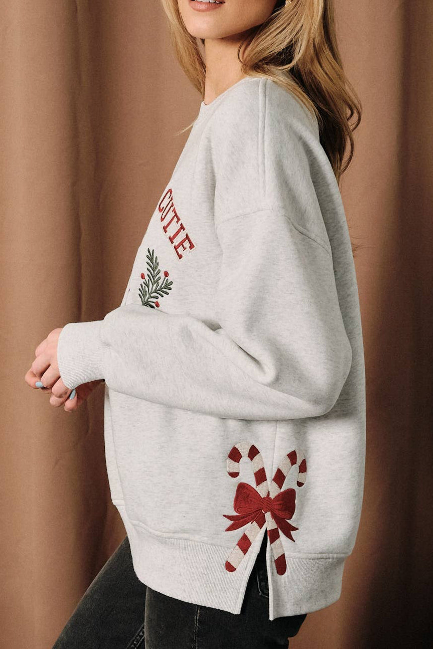 Candy Cane Cutie Embroidered Sweatshirt