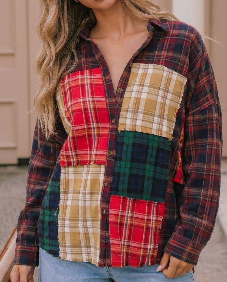 Plaid Patchwork Button Down