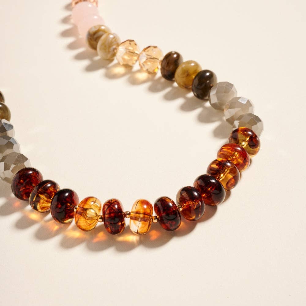 Marbled Ombre Resin Oval Disk Beaded Necklace