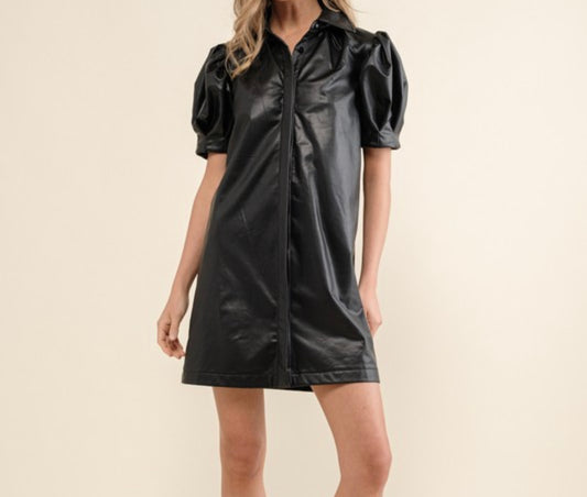 Faux Leather Shirt Dress