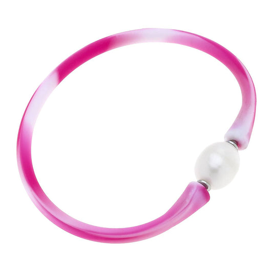 Bali Freshwater Pearl Silicone Bracelet in Tie Dye Pink