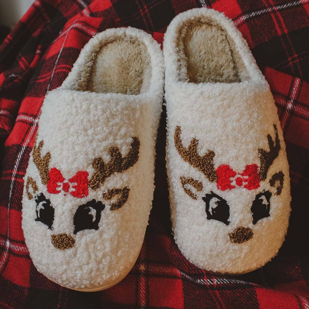 Reindeer Face Christmas Sherpa Slippers