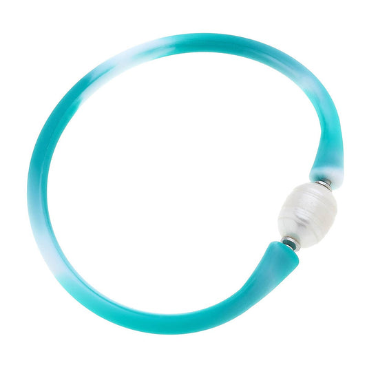 Bali Freshwater Pearl Silicone Bracelet in Tie Dye Mint