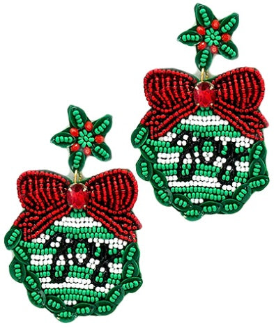 BEADED CHRISTMAS WREATH EARRINGS