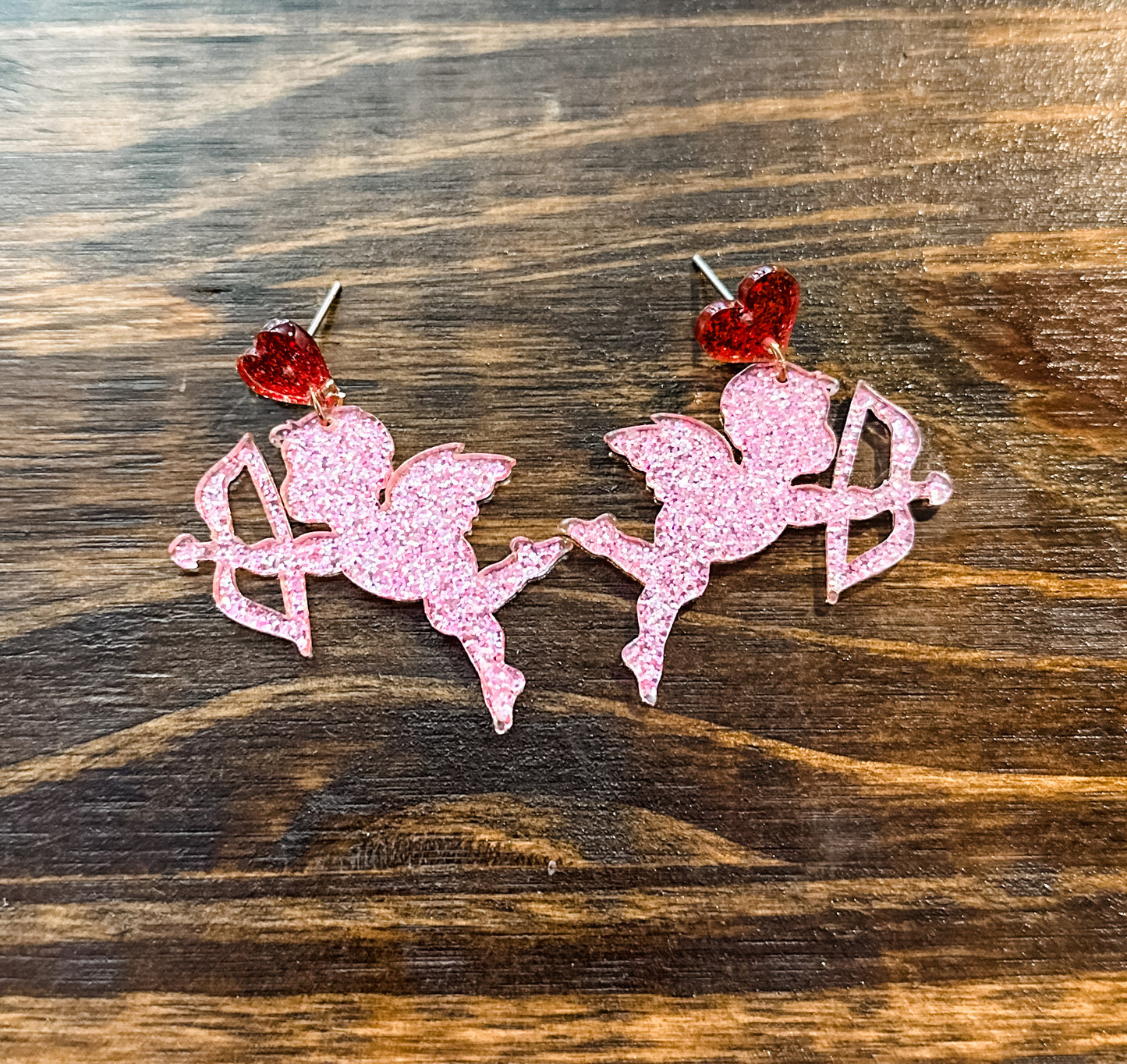 Acrylic Glitter Cupid Earrings