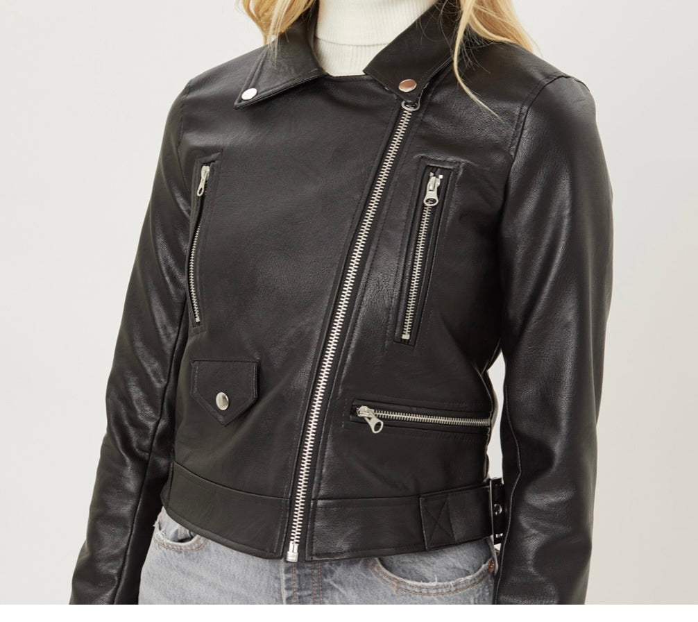 FAUX LEATHER MOTO JACKET