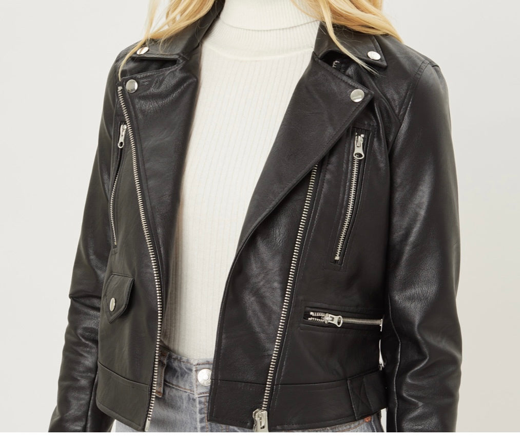 FAUX LEATHER MOTO JACKET